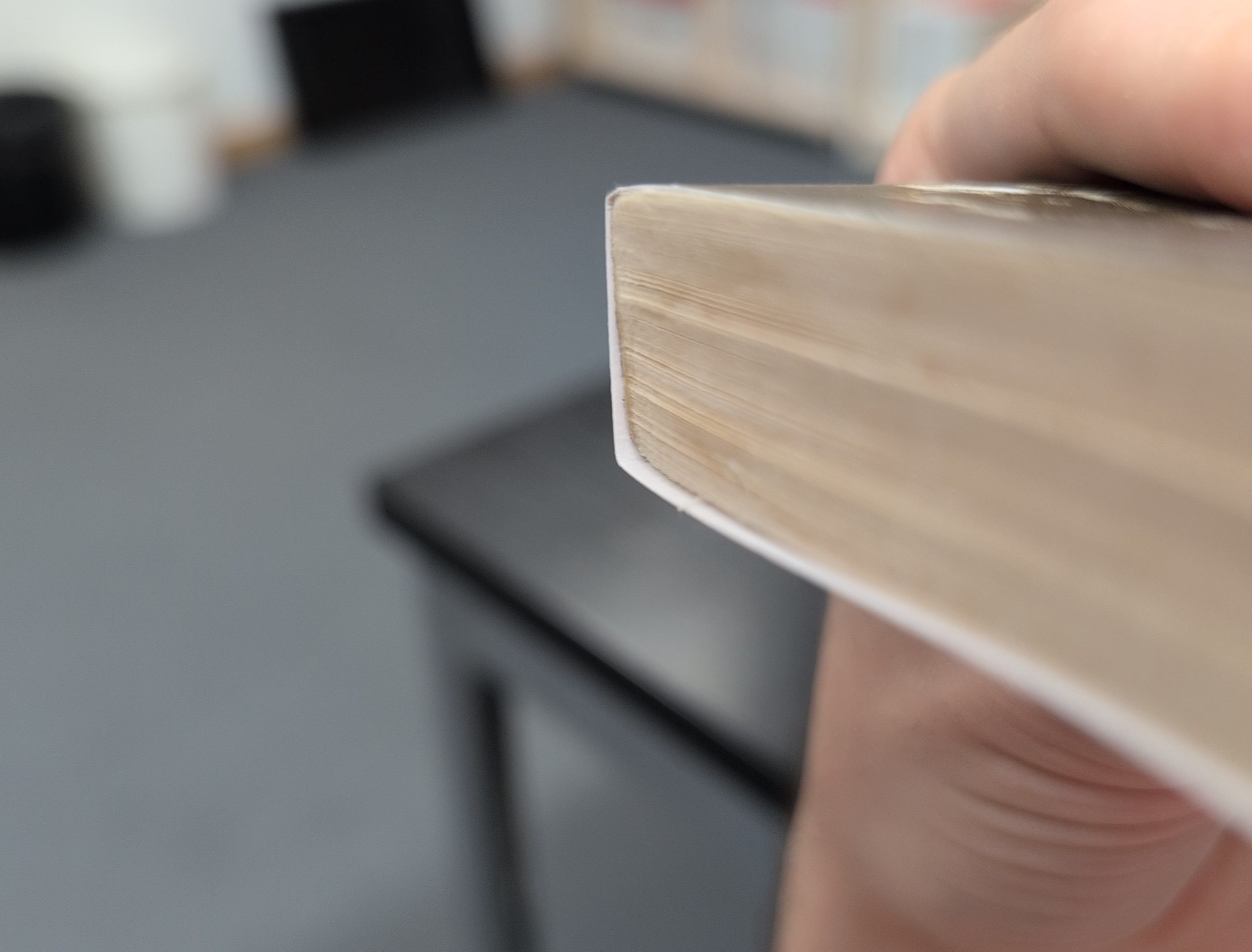 A slight mismatch where the cover and book block meet