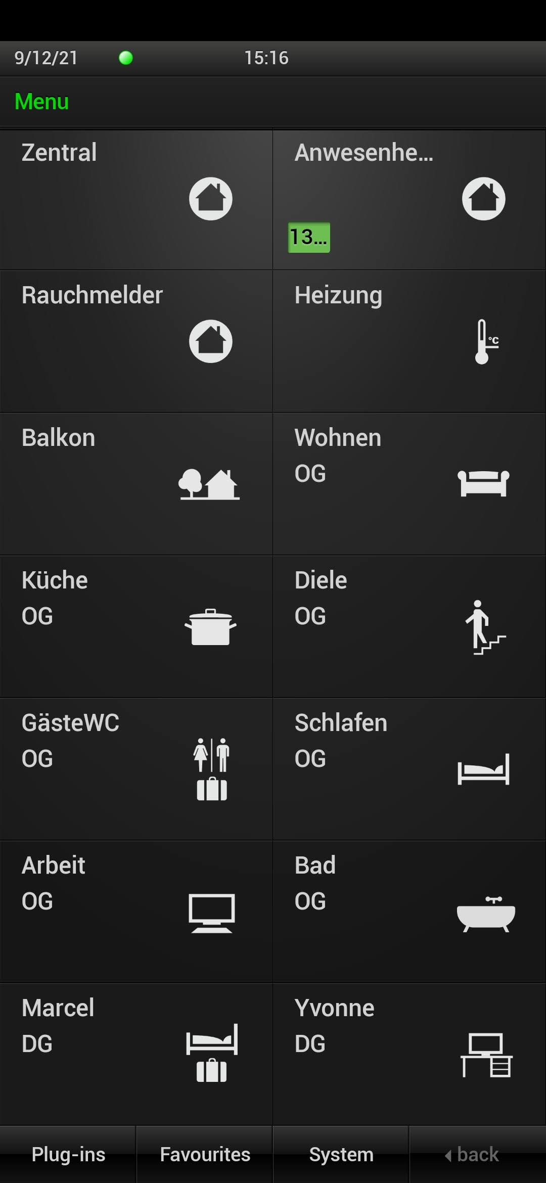 Screenshot of the Gira HomeServer app